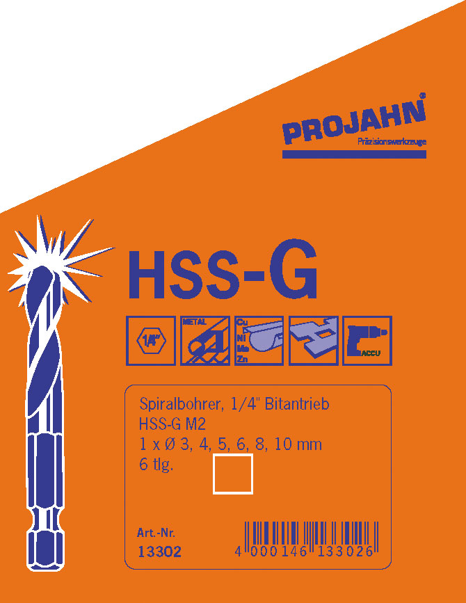 Spiralbohrer-Kassette HSS-G 6-kant 6,35 mm (1/4") 6-tlg.  Artikeldetailansicht