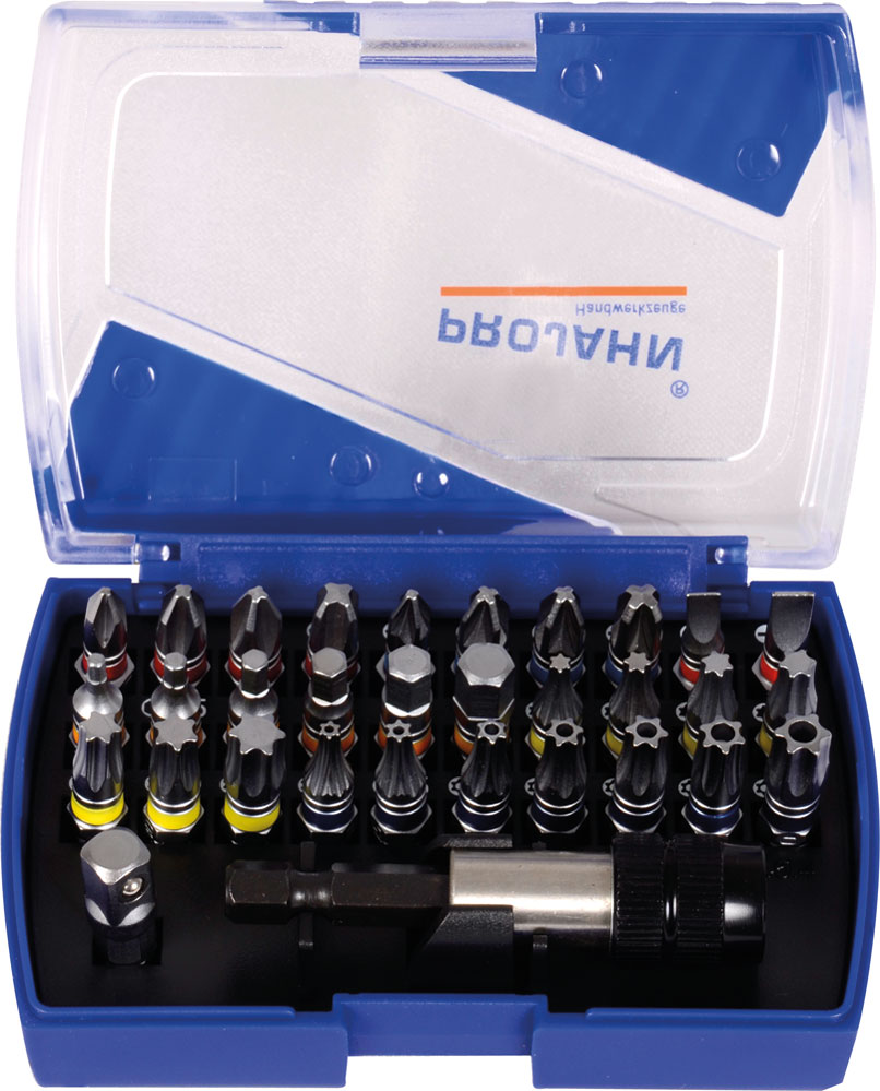 Bit und Steckschlüssel Set 28 Teile in Kunststoff Box mit Gürtelclip 