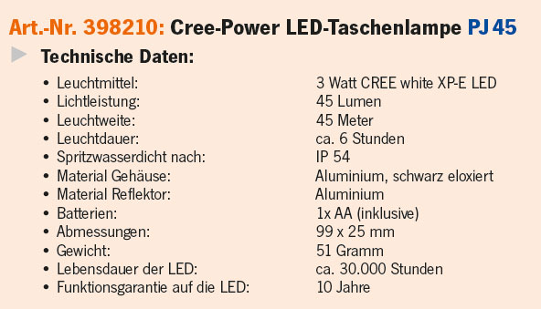 Power LED-Taschenlampe Cree®-Power PJ45 Artikeldetailansicht