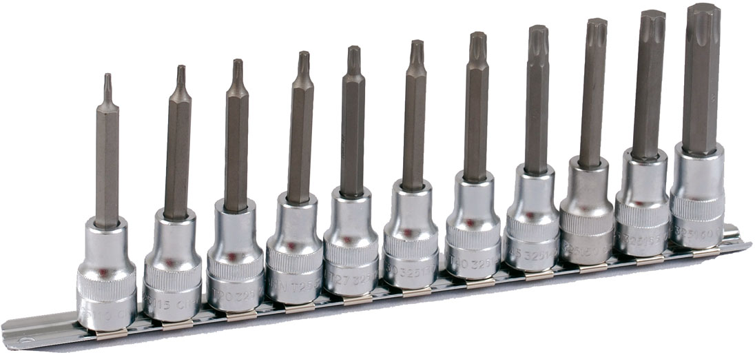 Steckschlüssel-Schiene bestückt für Innen-TX Schrauben 12,5 / 1/2" inkl. 11 Steckschlüssel-Einsätze