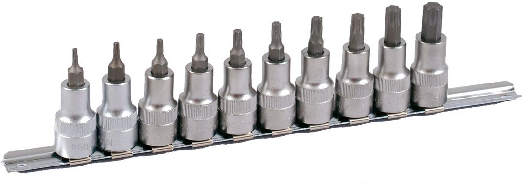 Steckschlüssel-Schiene bestückt für Innen-TX Schrauben 12,5 / 1/2" inkl. 10 Steckschlüssel-Einsätze