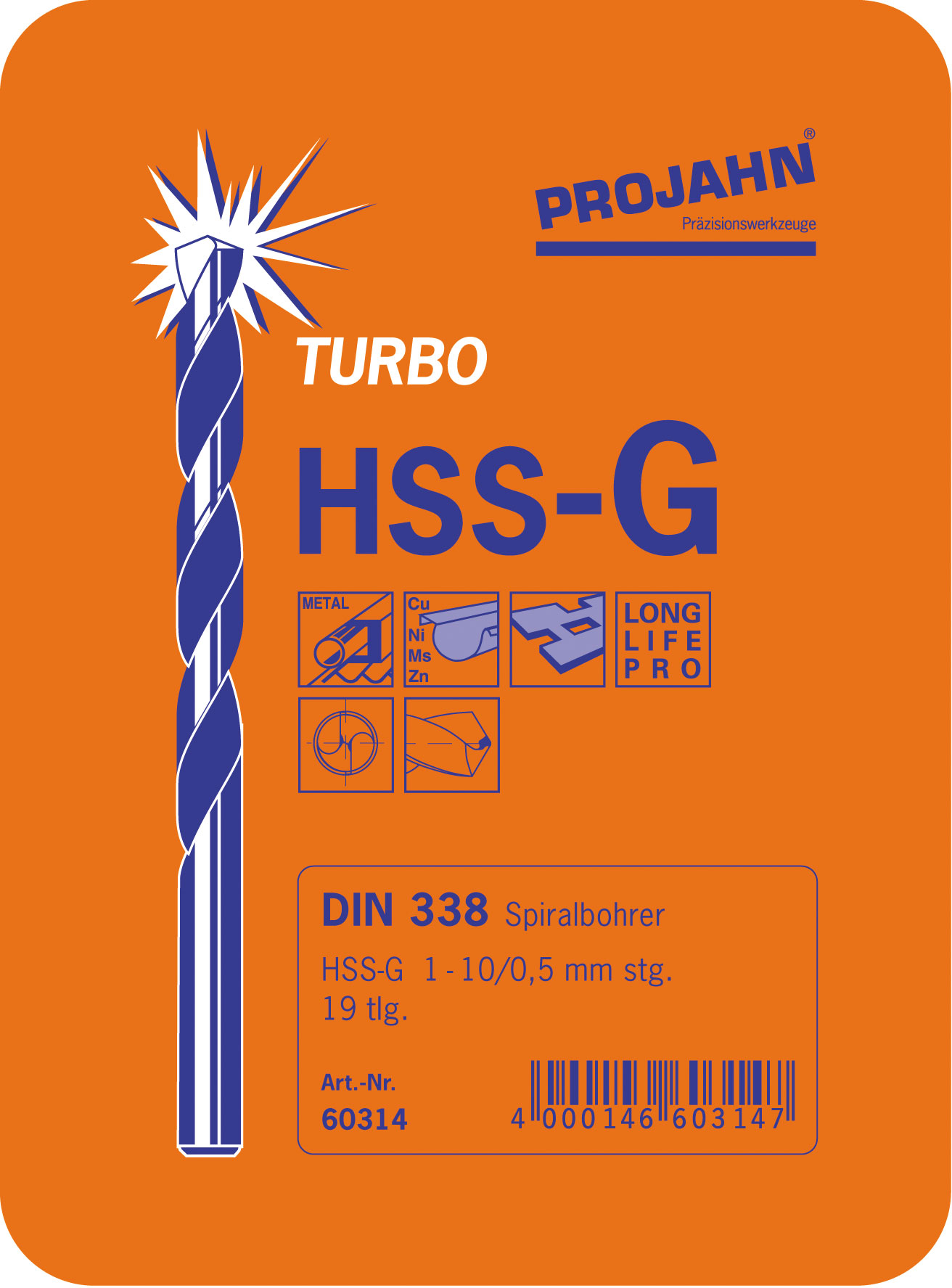 Spiralbohrer-Kassette HSS-G DIN 338 Typ N TURBO 19-tlg.  Artikeldetailansicht