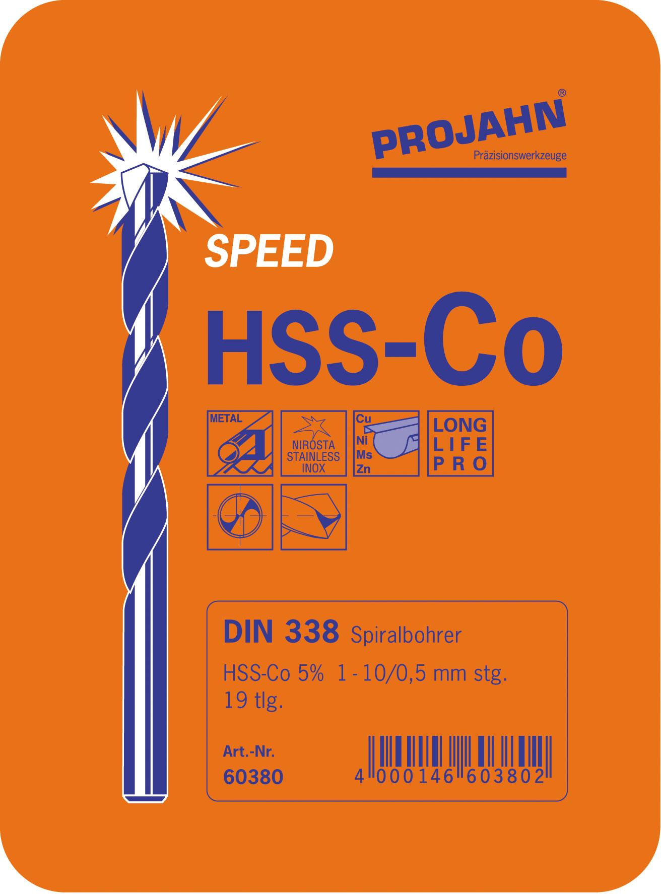 Spiralbohrer-Kassette HSS-Co DIN 338 Typ S SPEED 19-tlg.  Artikeldetailansicht