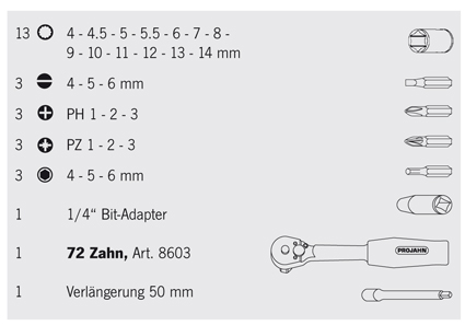 Multifit Steckschlüsselkoffer metrisch 6-kant 6,3 / 1/4" 28-tlg. Artikeldetailansicht